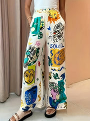 Y2K Graffiti Print Straight Leg Pants Plus Size