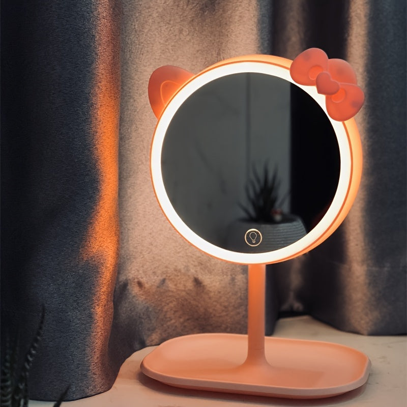 LED Lighted Makeup Cat Mirror with USB Type, Pink