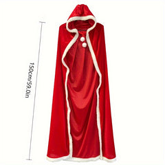 Red Velvet Cloak Cape with Hat Christmas Halloween Cosplay Costume Props
