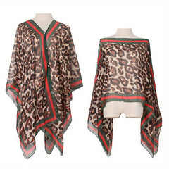 Leopard Print Gauze Shawl Bikini Cover Up Travel Beach Towel