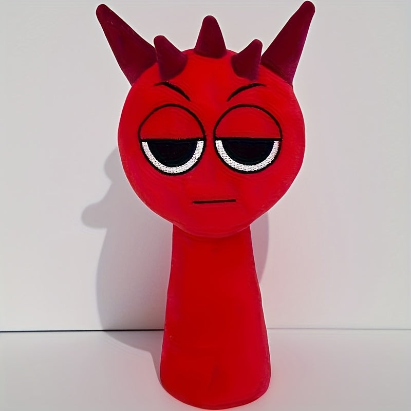 Red Plush Snake Puppet Toy Stuffed Animal with Expressive Eyes & Horns