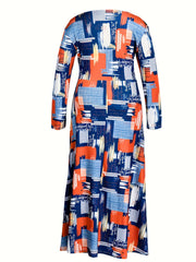  Allover Print V Neck Maxi Dress