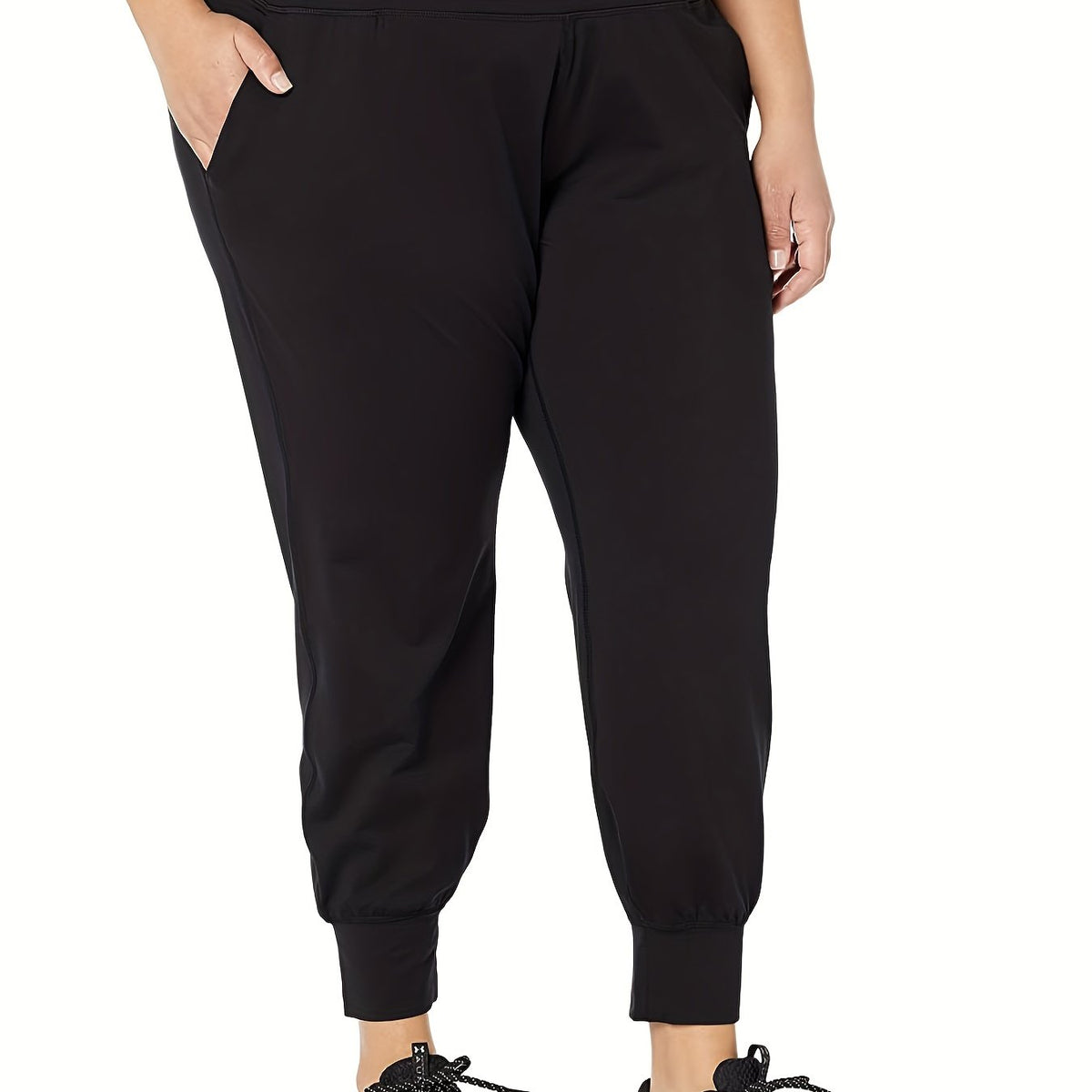  Solid Wide Band Waist High Rise Tapered Leg Pants
