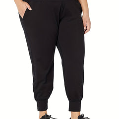  Solid Wide Band Waist High Rise Tapered Leg Pants