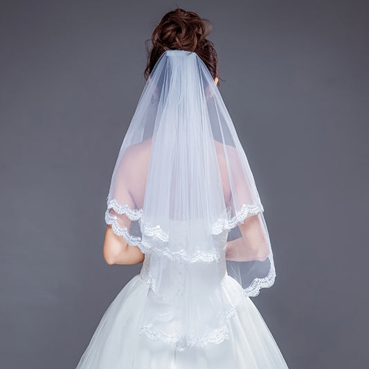 Double Layer Lace Bridal Wedding Veil with Hair Comb