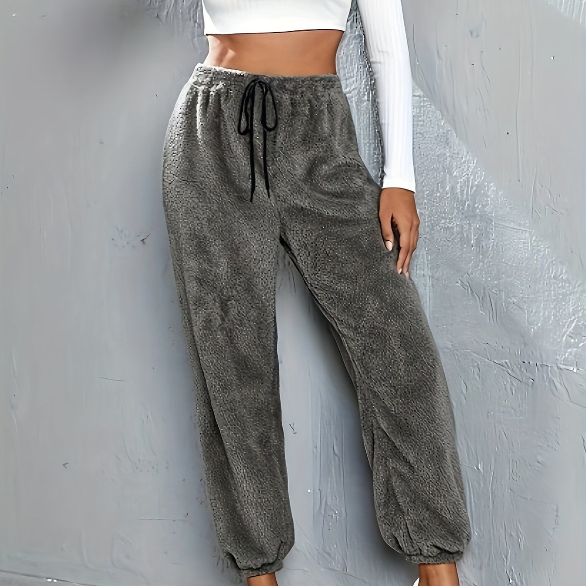  Warm Fleece Joggers Elastic Waist Pants