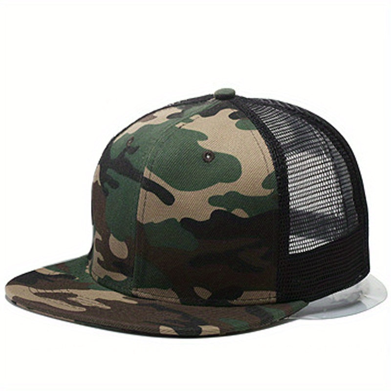 Men's Camouflage Net Flat Brim Trucker Cap