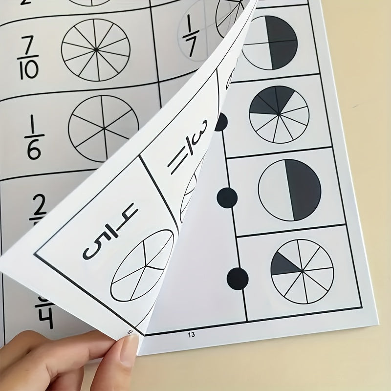 Fraction Learning Math Workbook Whiteboard Book Colorful Circle Graphs