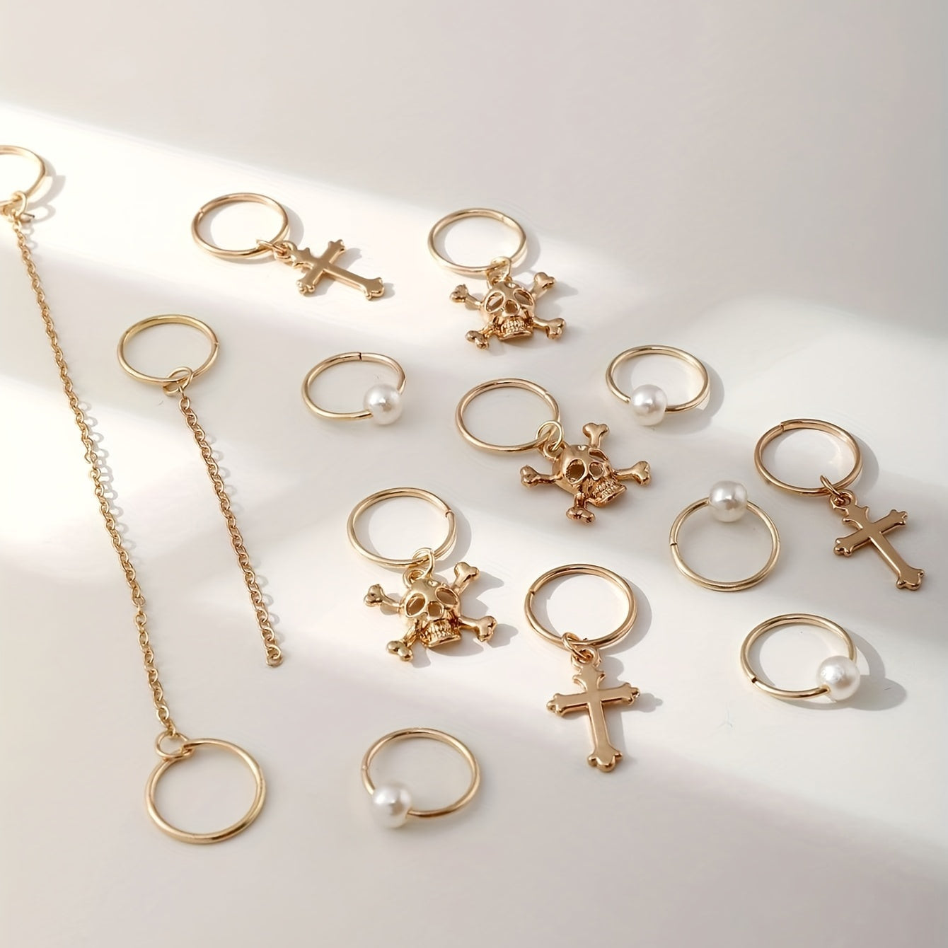 12pcs Braids Hair Ring with Skull Cross Tassel Alloy Dreadlock Ring Style Hair