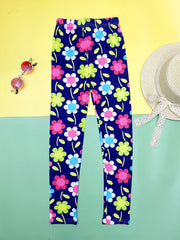 Girls Colorful Flowers Stretch Yoga Pants High Waist Slim Leggings