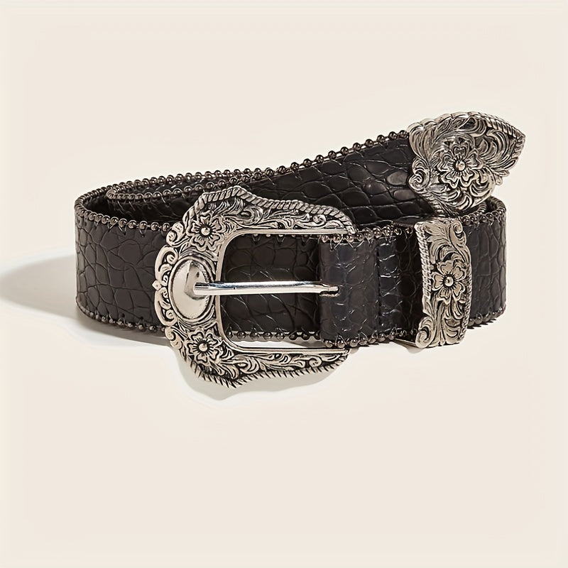 Carved Buckle PU Vintage Western Belt Punk Belts