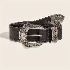 Carved Buckle PU Vintage Western Belt Punk Belts