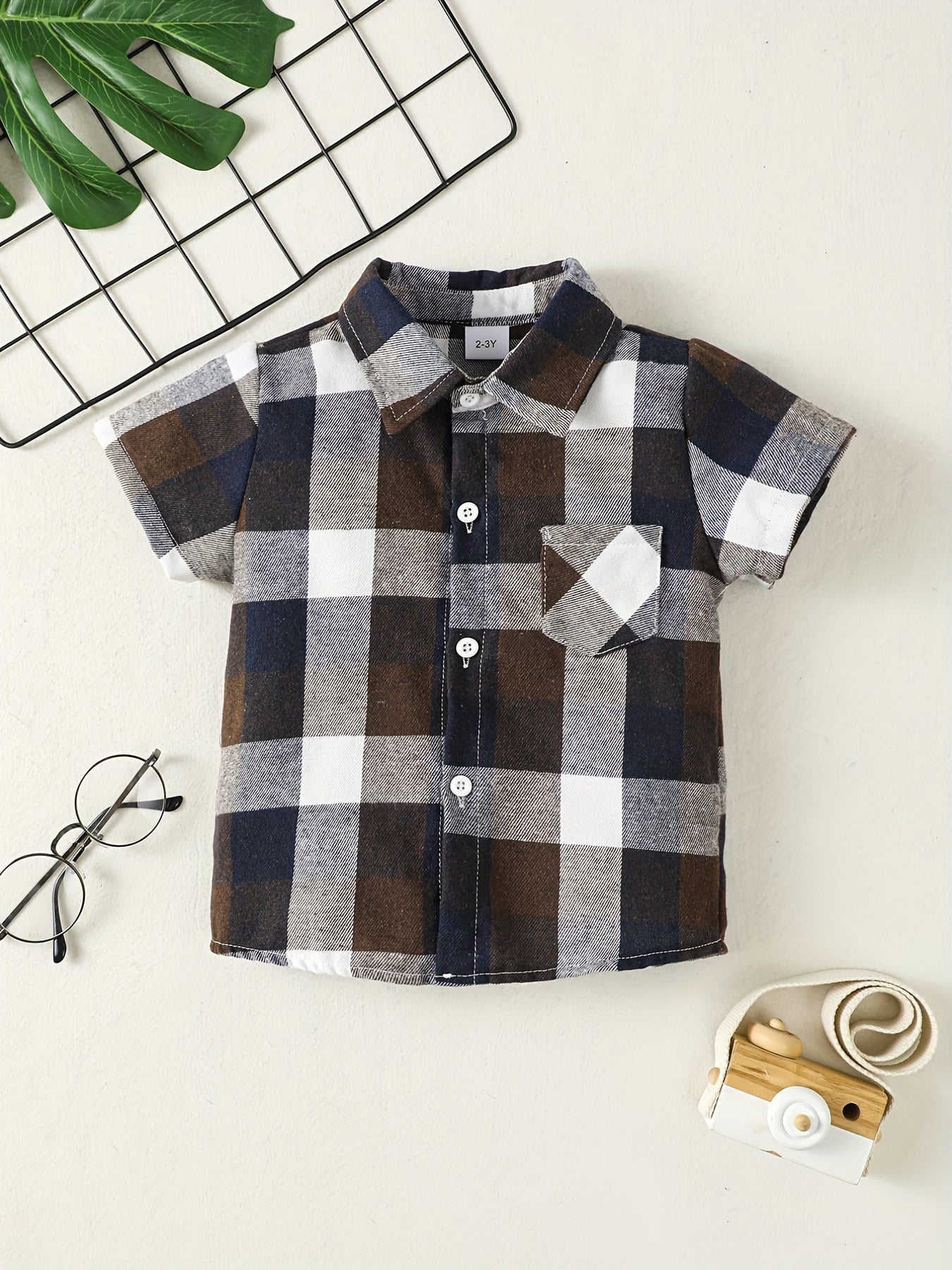 Boys Plaid Shirt Tops Short Sleeves Button Down Casual Summer Kids Clothes