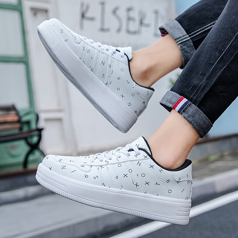 Men's Custom Number & Alphabet Print Skate Shoes Lightweight Sneakers