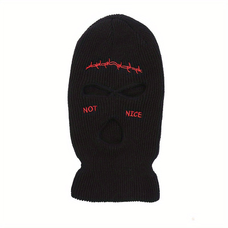 Men's Embroidered Balaclava Knitted Mask Beanie Winter Face Cover