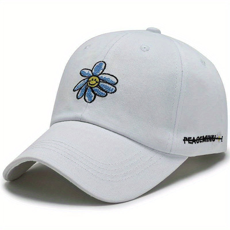 Daisy Embroidery Baseball Cap Adjustable Solid Dad Hats