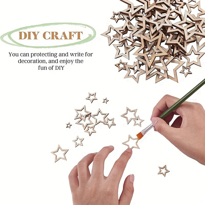 100 Pcs Star Wood Cutouts for Crafts - Christmas Flag Winter Decor