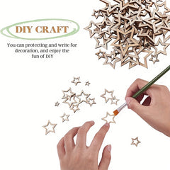 100 Pcs Star Wood Cutouts for Crafts - Christmas Flag Winter Decor