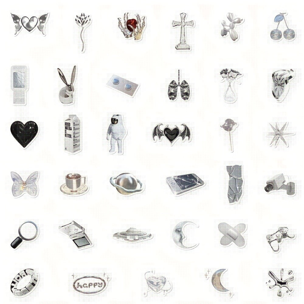 66pcs Silvery Item Stickers Laptop Mobile Phone Case Decals