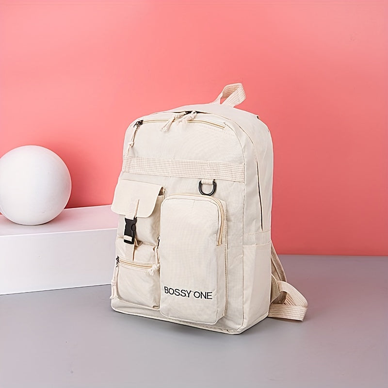 Letter Pattern Preppy School Bag Solid Backpack All Match Versatile Storage Bag