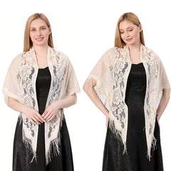 Flower Embroidery Triangle Scarf Tassel Shawl Boho Head Wraps