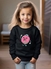 Cartoon Donut Print Girls Sweatshirt Long Sleeve Crew Neck Tops