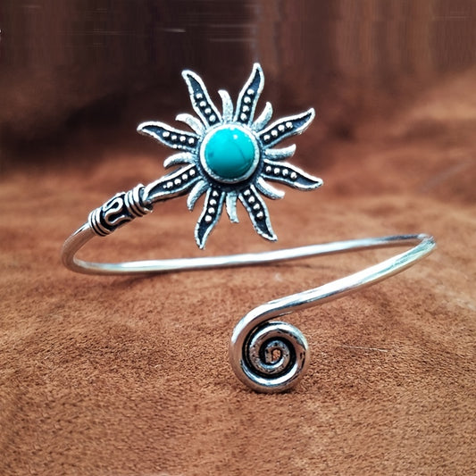 Vintage Sunflower Open Ring Synthetic Gems Boho Style Finger Jewelry
