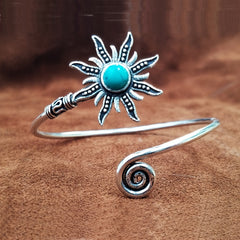 Vintage Sunflower Open Ring Synthetic Gems Boho Style Finger Jewelry