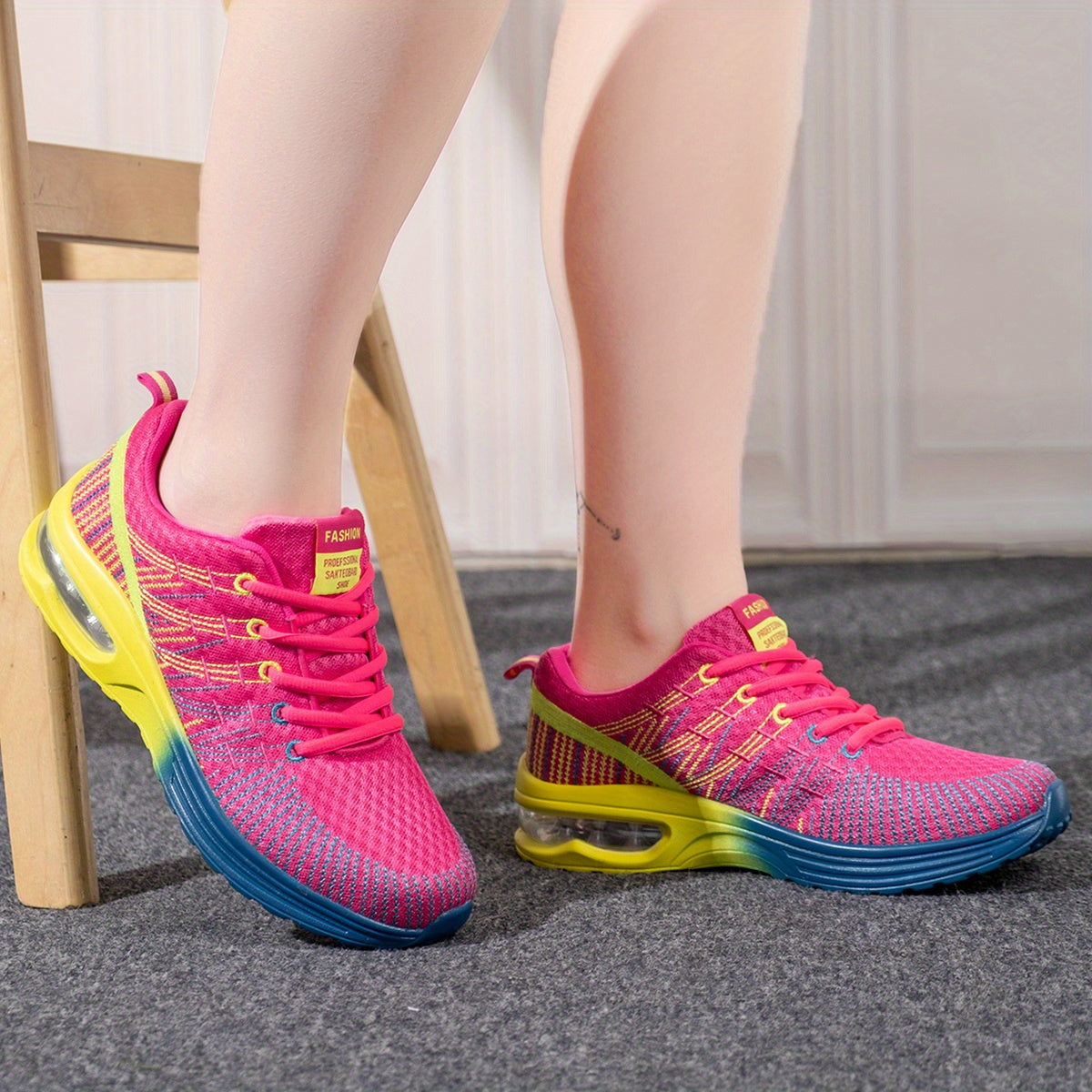 Ombre Lace Up Running Shoes Air Cushion Breathable Sneakers