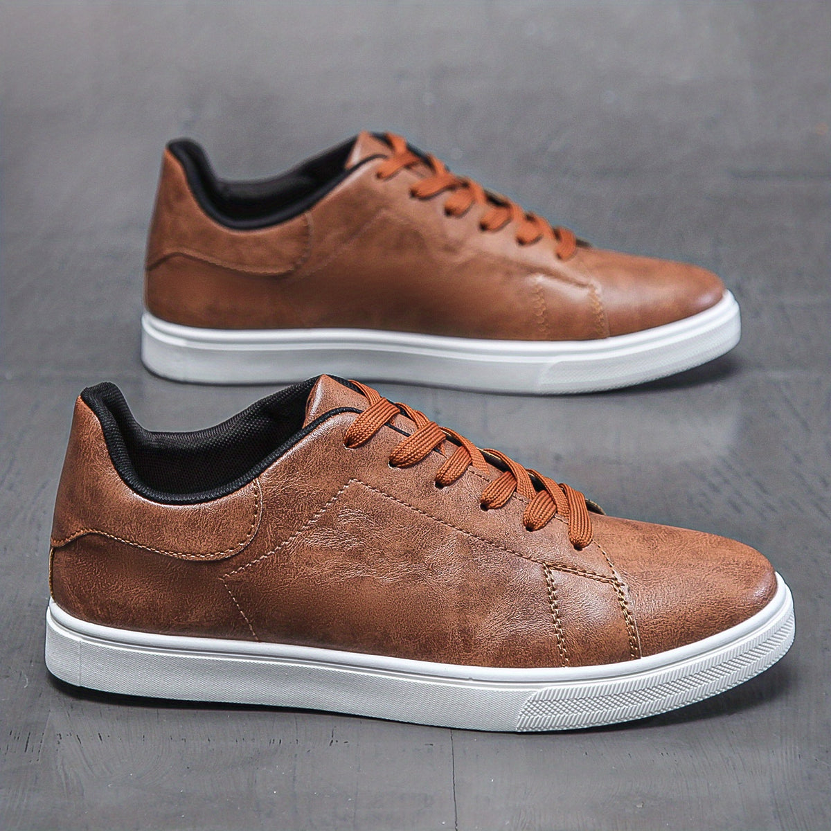 Men's Lace-up PU Leather Skate Shoes with Good Traction