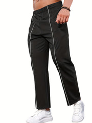 Men's Casual Straight Leg Pants Relaxed Fit Open Bottom Elastic Waist Trousers