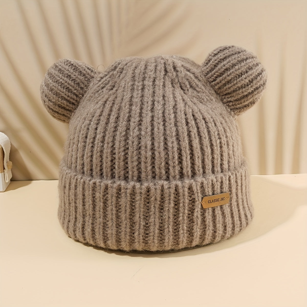 Solid Knit Bear Ears Beanie for Autumn Winter