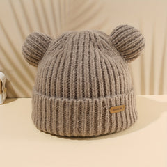 Solid Knit Bear Ears Beanie for Autumn Winter