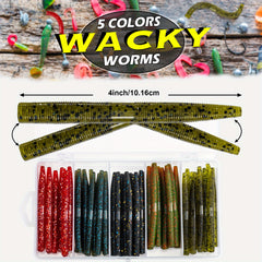 50pcs Senko Worms Fishing Lures Kit, Soft Plastic Bait for Bass Trout