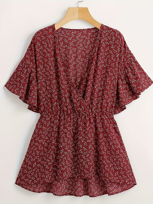  Ditsy Print Short Sleeve Blouse