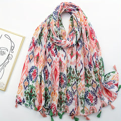 Boho Floral Print Scarf Tassel Shawl Women Voile Sunscreen Head Wrap