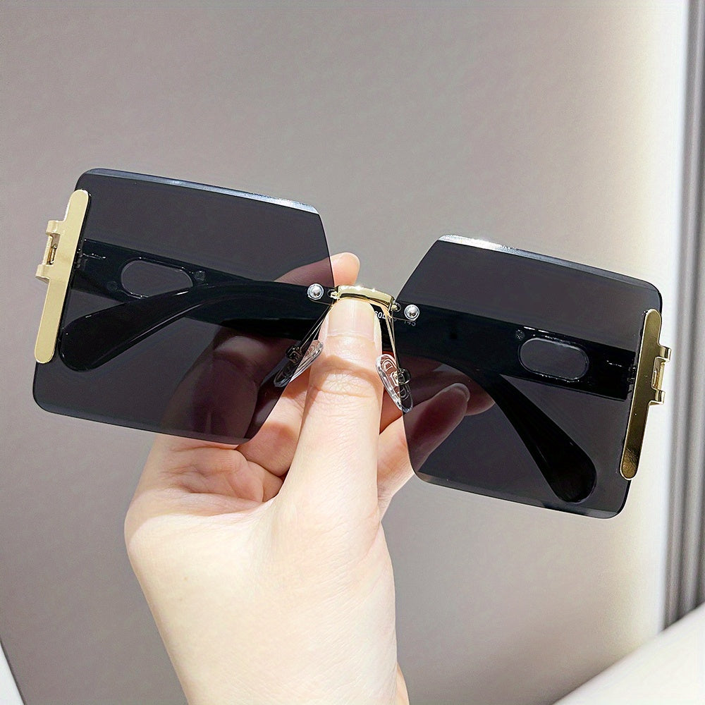 Square Sunglasses Rimless Cut Edge Retro Glasses Y2K Fashion Sunscreen