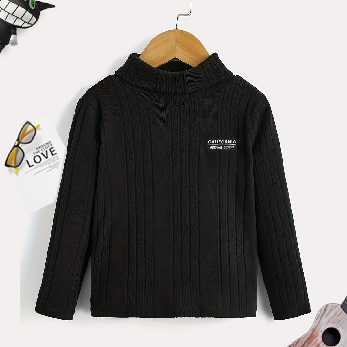 Boys Letter Print Sweater Round Neck Long Sleeve Knit Top