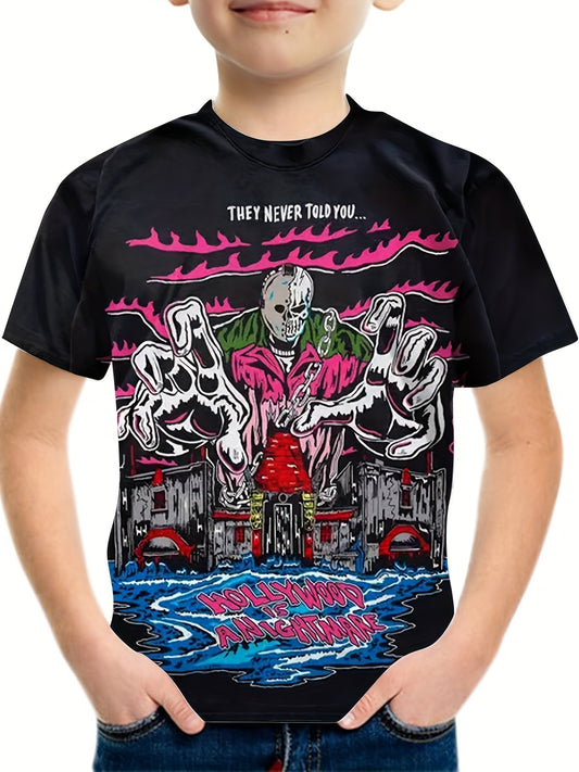 Boy's Halloween Party Skeleton Graphic T shirt Summer Casual Short Sleeve Tees