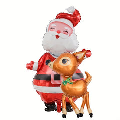 2pcs Santa Claus Reindeer Christmas Balloon Set with Ribbon and Straw