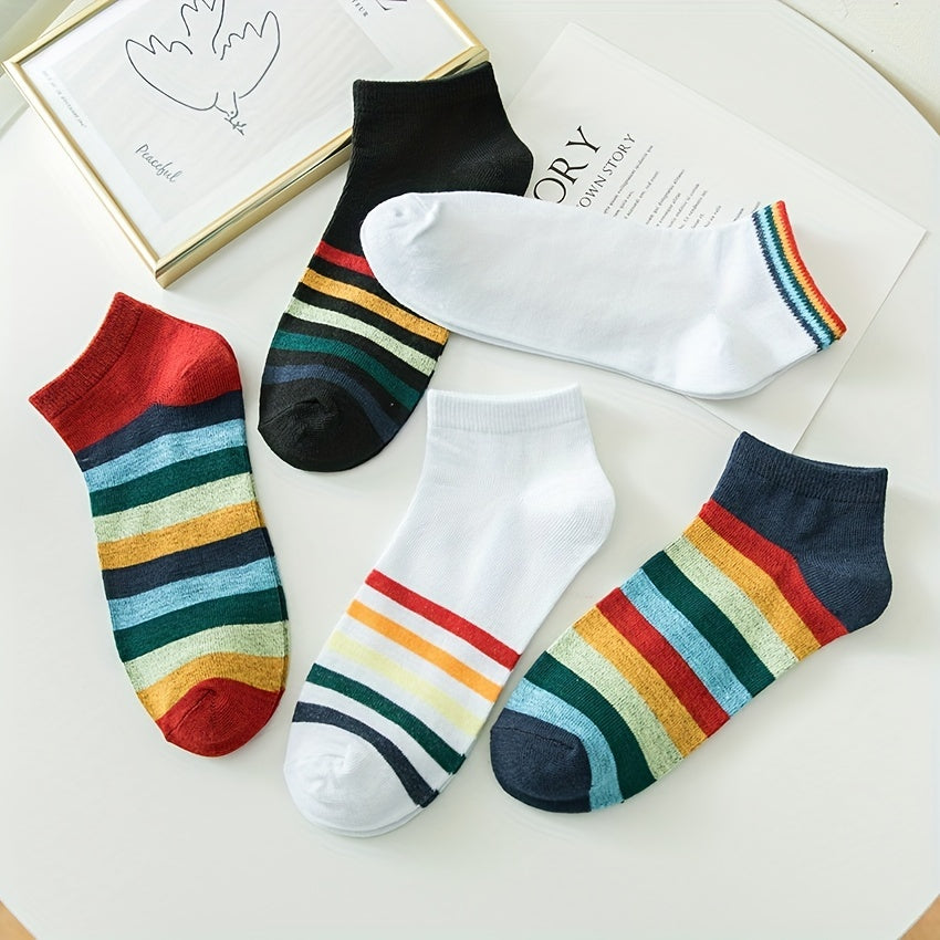 Rainbow Striped Women's Crew Short Socks Casual Comfy Stockings