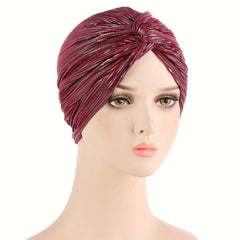 Pleated Striped Turban Cap Solid Head Wrap Classic Head Scarf