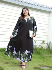  Boho Dress Women's Plus Floral Print Long Sleeve Maxi Dress