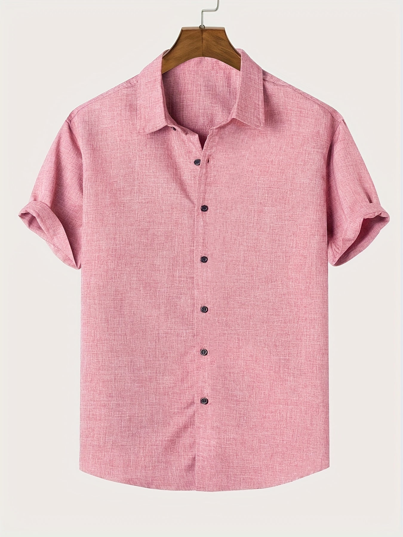 Men's Solid Lapel Short Sleeves Button Up Shirt