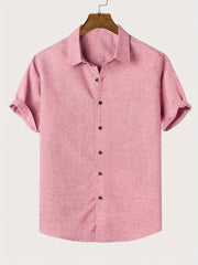 Men's Solid Lapel Short Sleeves Button Up Shirt