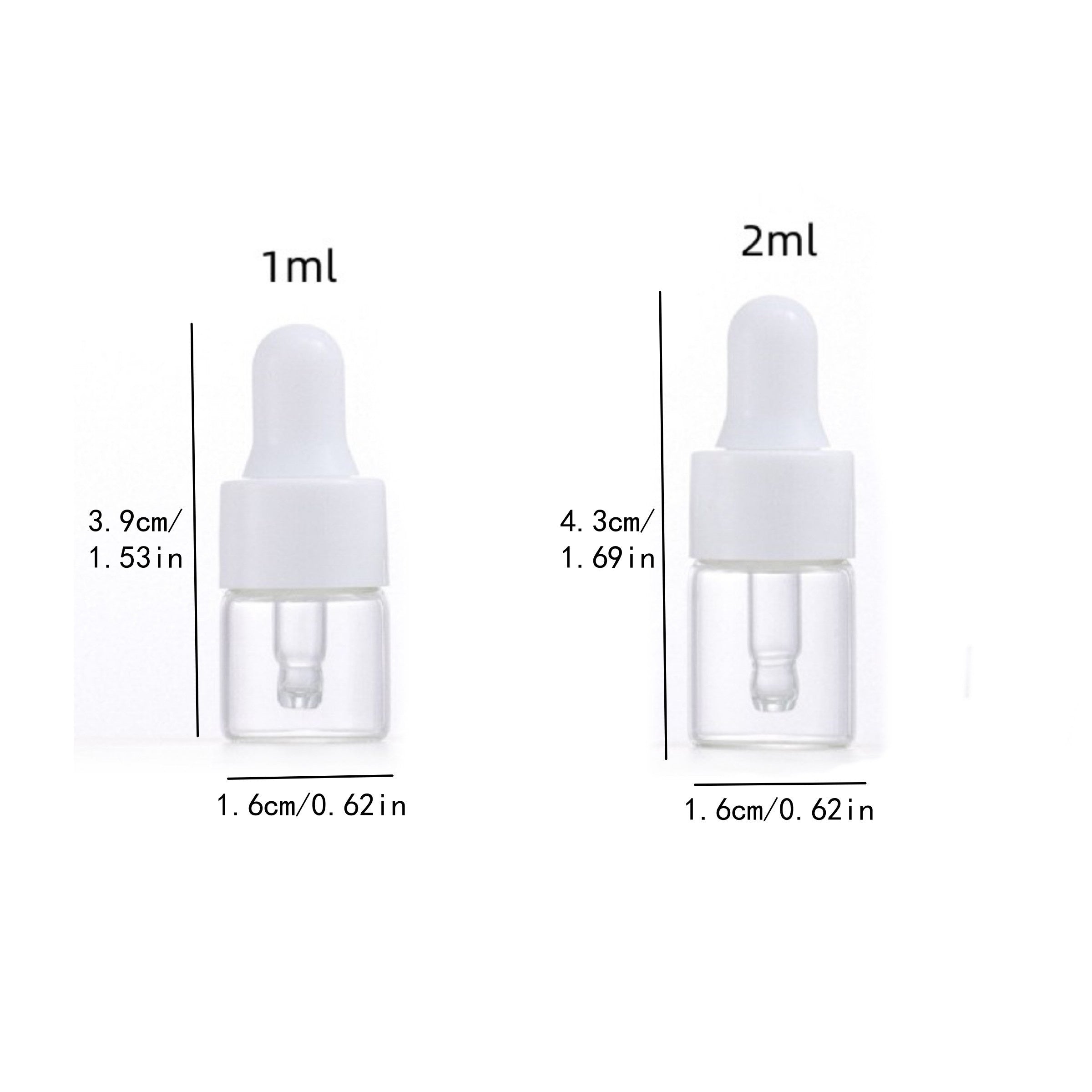 2pcs Mini Glass Dropper Bottles with Caps 1-5ml