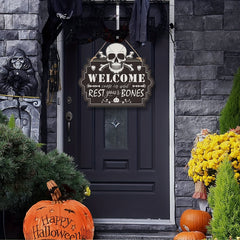 Skull Pumpkin Doorplate Witch Legs Doorplate Halloween Wooden Wall Hanging