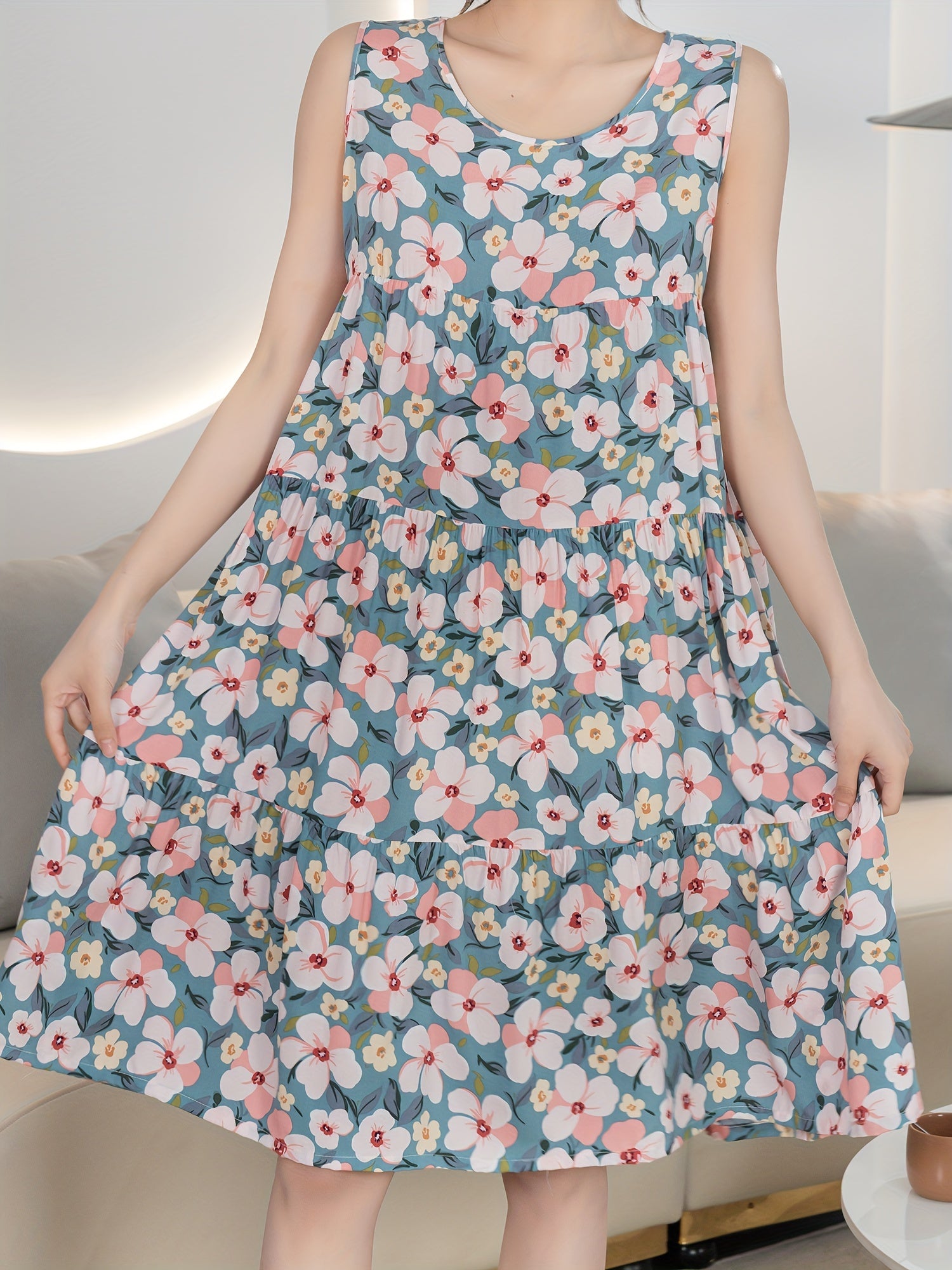 Floral Print NightDress Sleeveless Pajama Dress Women's Sleepwear