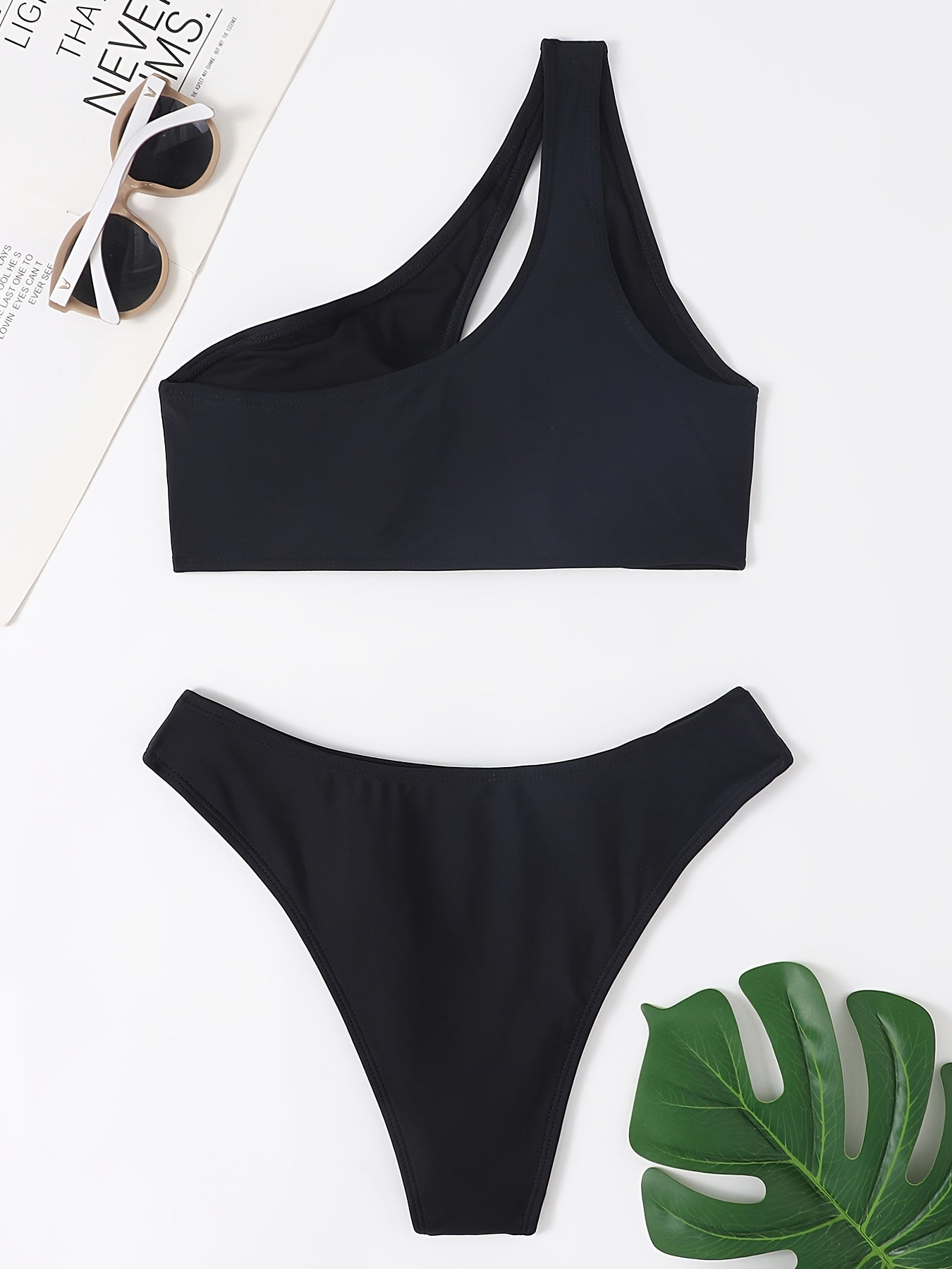 One Shoulder Cut Out Front Bikini Sets