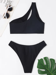 One Shoulder Cut Out Front Bikini Sets